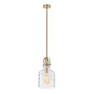 Modern Gold Pendant Light with Water Ripple Glass Shade for Kitchen Island, Dining Room, Bedroom, or Entryway | The Home Depot