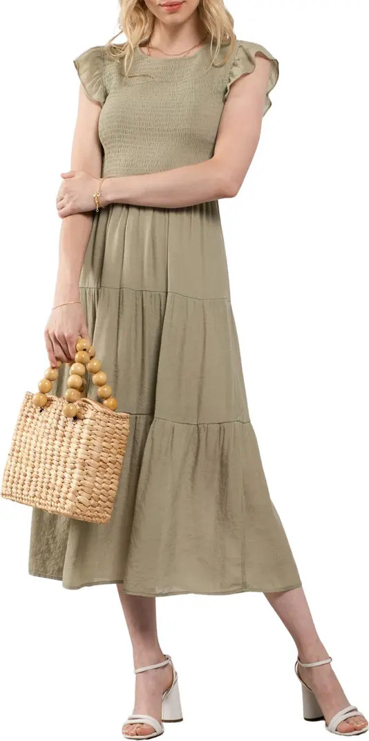 Flutter Sleeve Smocked Tiered Midi Dress | Nordstrom Rack