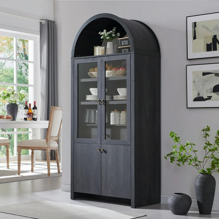 SinCiDo Arched Kitchen Pantry Storage Cabinet, 71" Tall Wood Storage Cabinet with 4 Doors and 6 S... | Walmart (US)