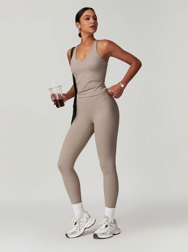 MASKERT "2-Piece Set"Women's Vest Yoga Tight Pants Set, High Stretch Running Sports Set, Comfortable And Skin Friendly | SHEIN