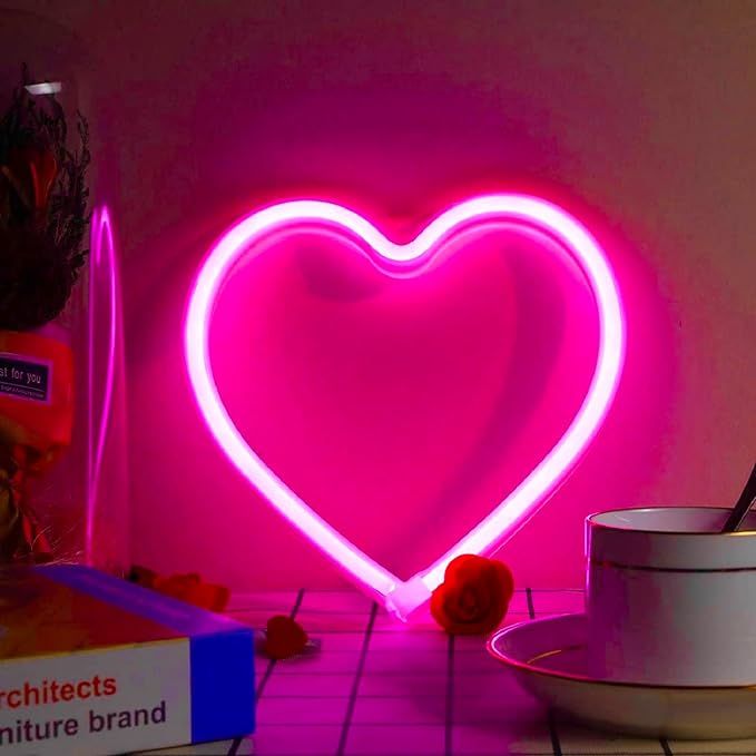 Pink Heart Neon Sign, LED Light Battery Operated or USB Powered Decorations Lamp, Table and Wall ... | Amazon (US)