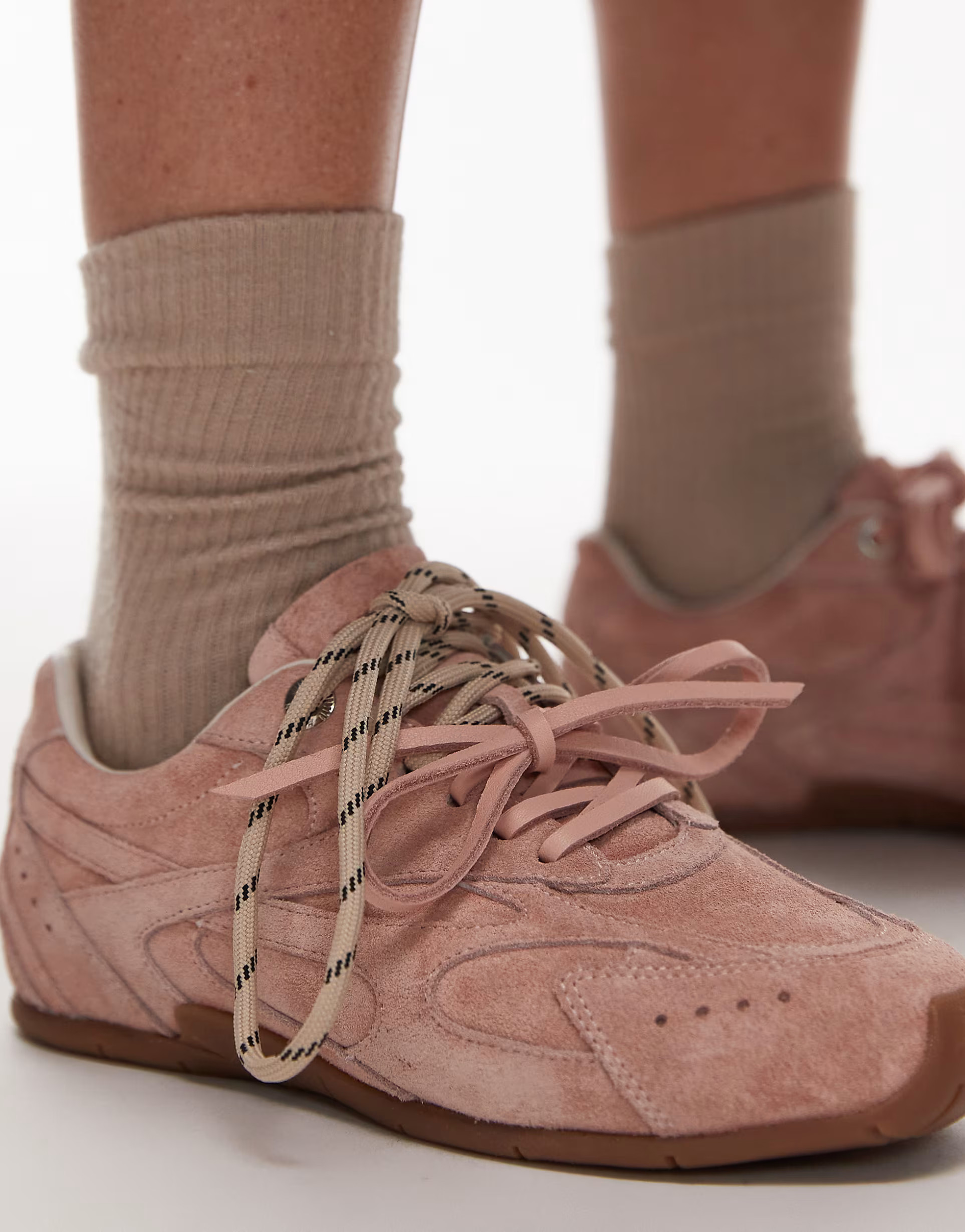Bronx Myr-aa lace up trainers in baby pink suede | ASOS (Global)
