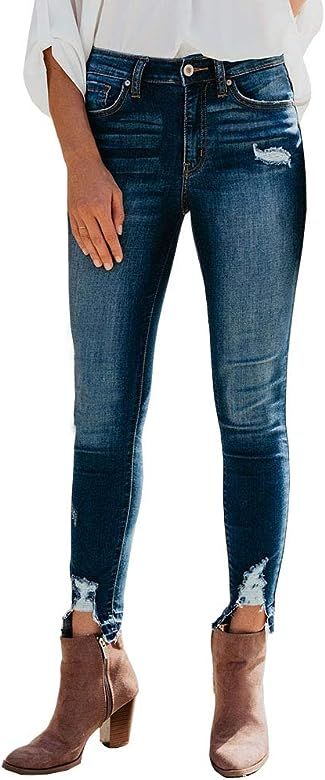 Womens Juniors Distressed Ripped Boyfriend Skinny Denim Ankle Length Jeans | Amazon (US)