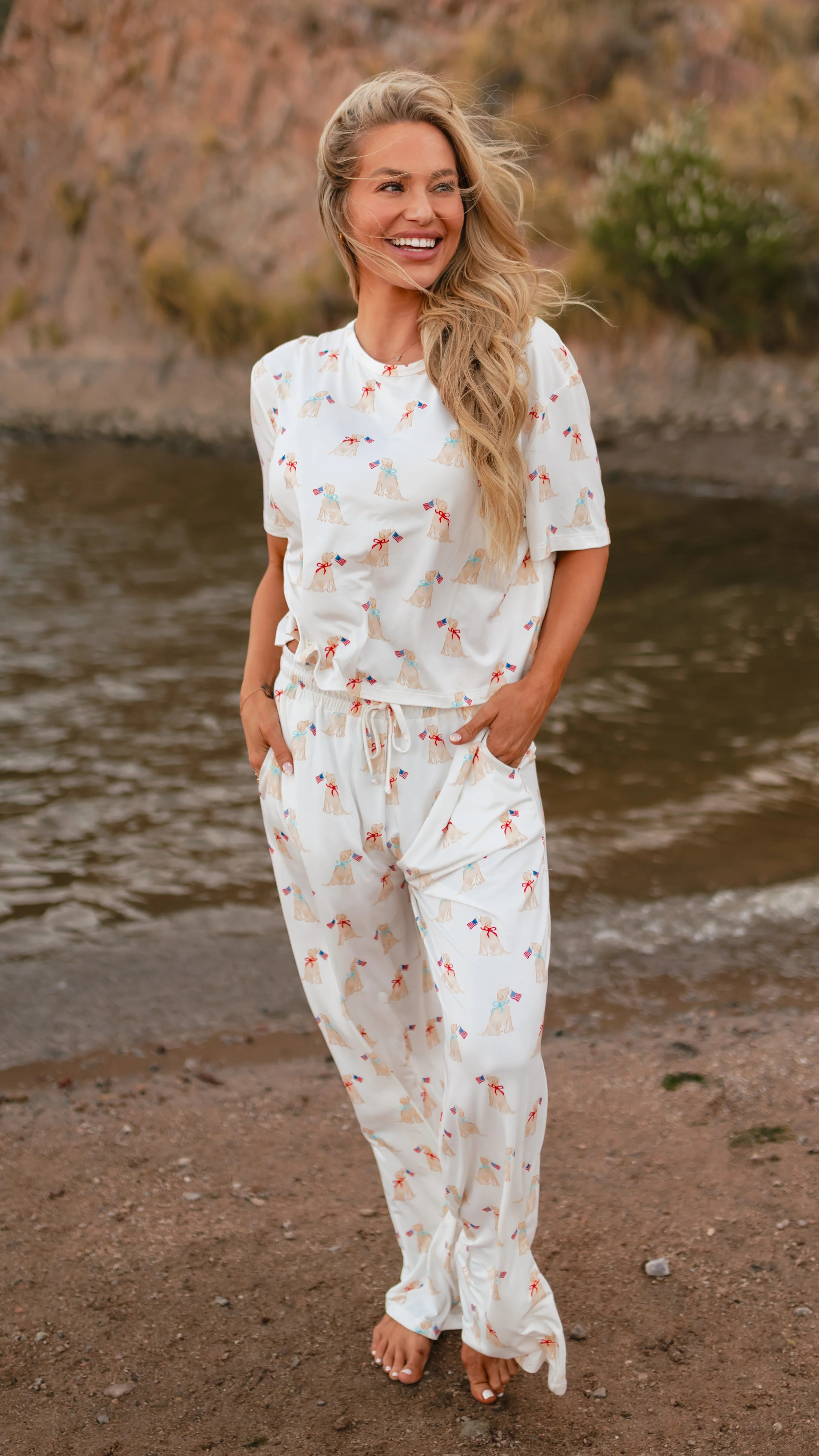 Women's T-Shirt and Pants Set in American Pups | Silks Design