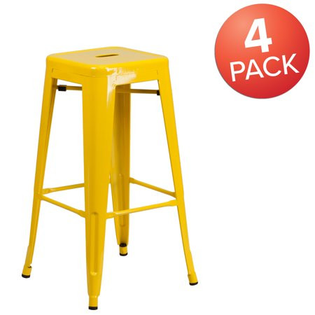 4 Pack Commercial Grade 30 H Backless Yellow Metal Indoor-Outdoor Barstool Square | Walmart (US)
