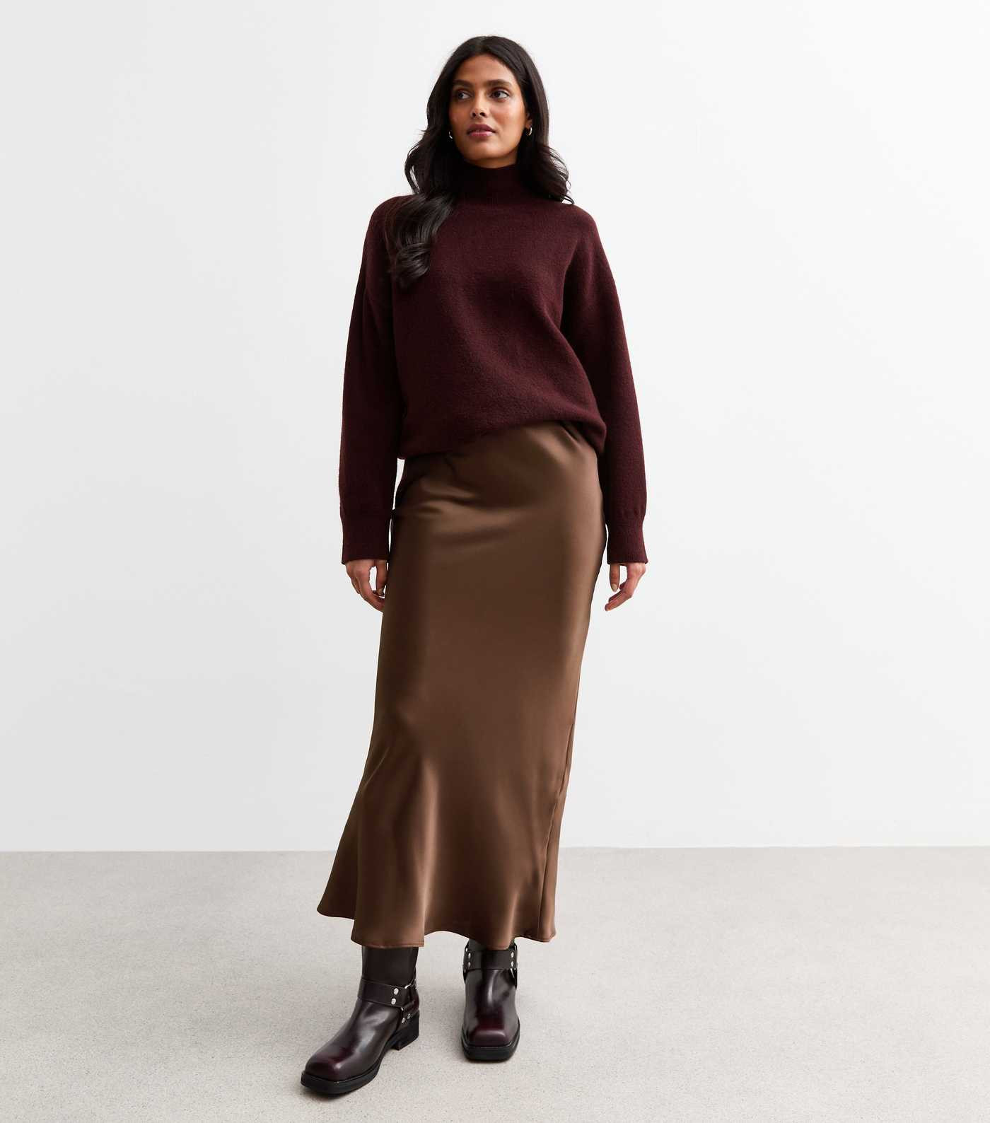 Brown Satin Bias Cut Maxi Skirt  | New Look | New Look (UK)