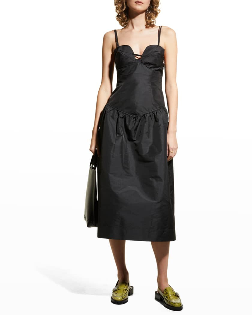 Ganni Taffeta Strappy Drop-Waist Midi Dress | Neiman Marcus