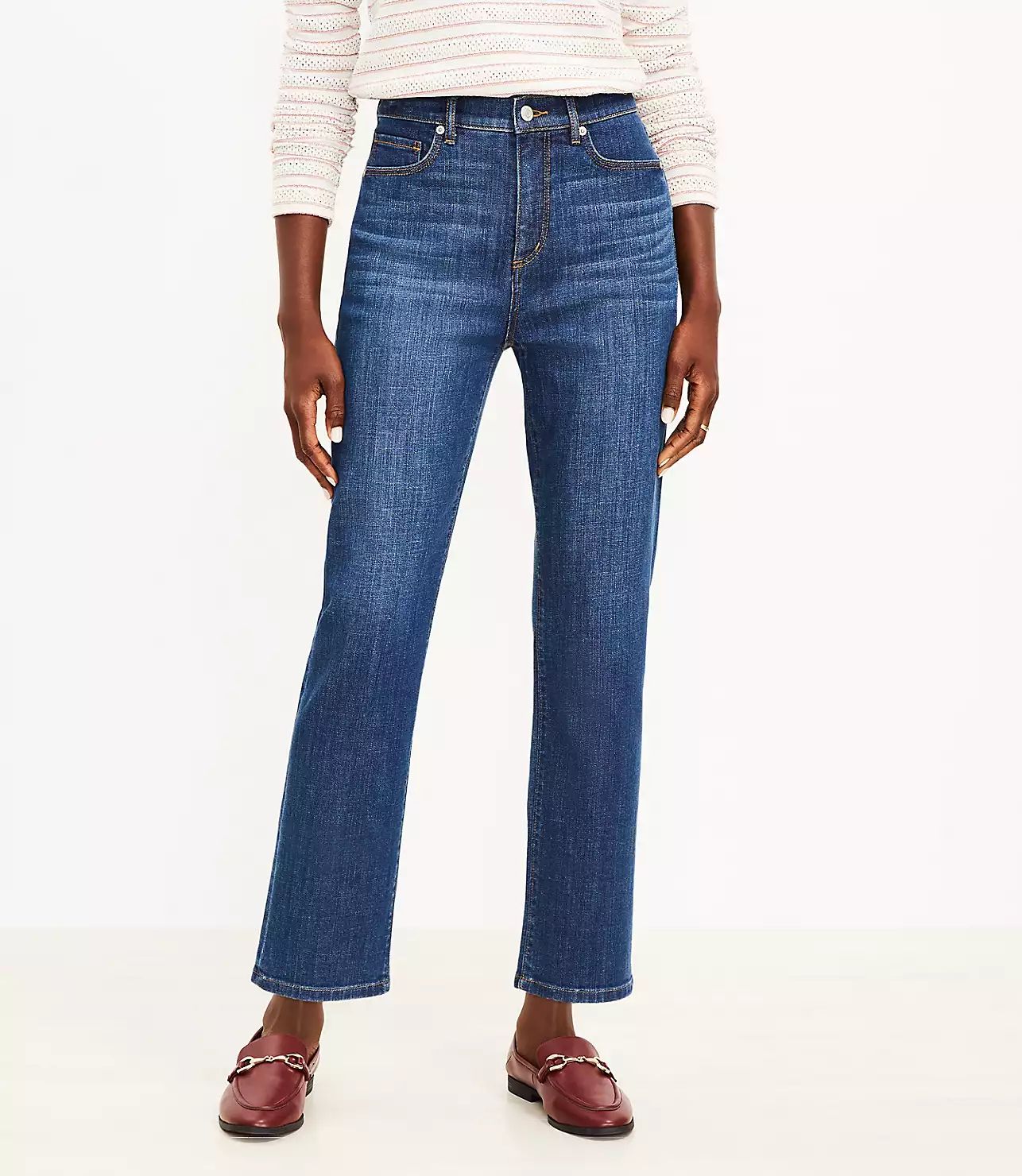 High Rise Straight Crop Jeans in Original Dark Indigo Wash | LOFT