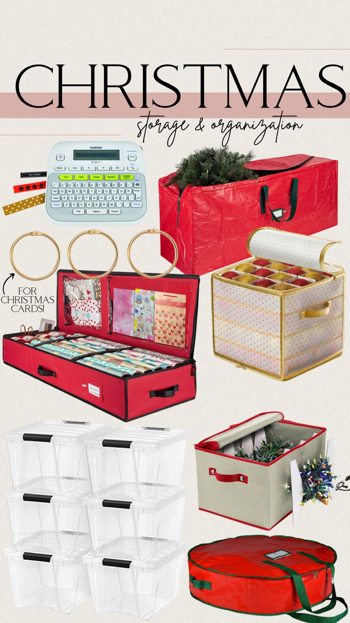 Christmas storage & organization gear from Amazon!

#Organization #Christmasstorage #Christmastreebag #Christmaswrappingpaperstorage #clearbins #amazonfinds #Christmaslightsorganizer #labelmaker