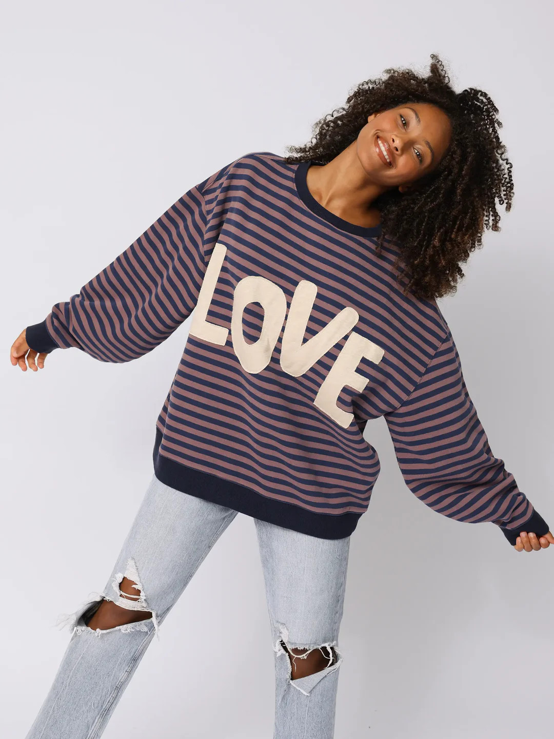 Oversized Striped Applique Crewneck | Natural Life