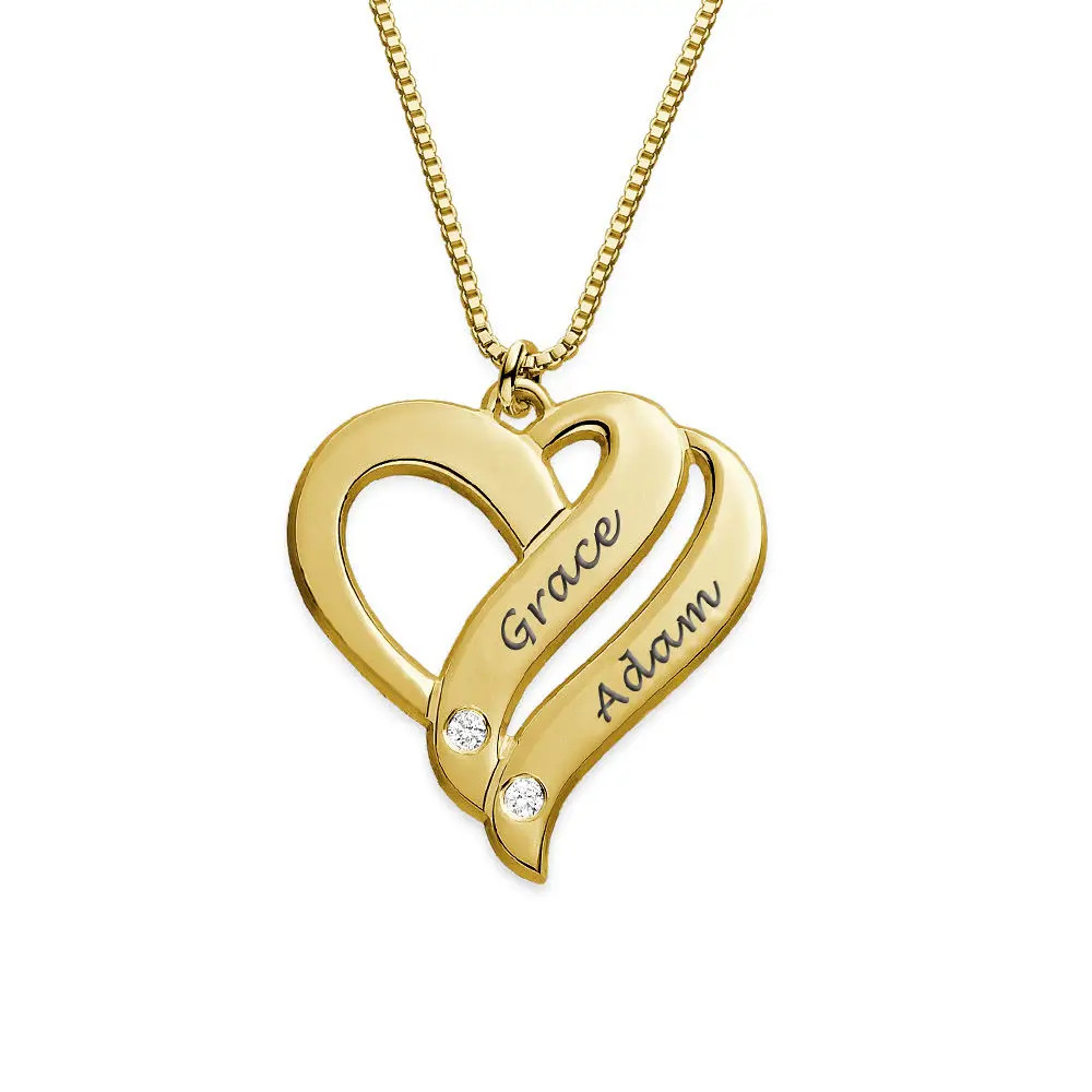 Two Hearts Forever One Necklace Gold Plated with Diamonds | MYKA