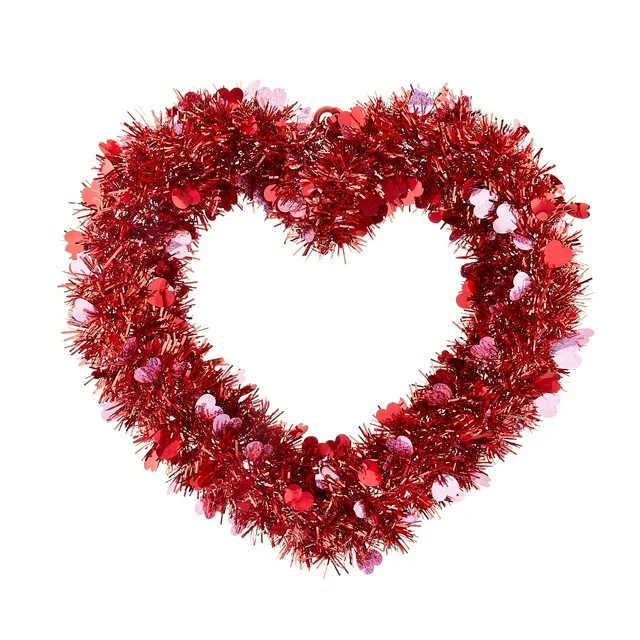 16" Valentine's Day Red & Pink PVC Tinsel Wreath Decoration. 15.25" across & 1.25" in width - Way... | Walmart (US)