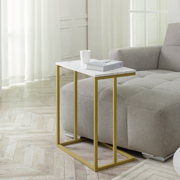 Benton Park Faux Marble Wide C Shaped End Table, Gold Frame | Walmart (US)