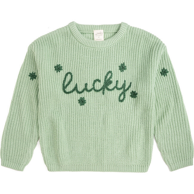 Sweet Wink | Lucky Shamrock St. Patrick's Day Knit Sweater, Mint (Green, Size 5-6Y) | Maisonette | Maisonette