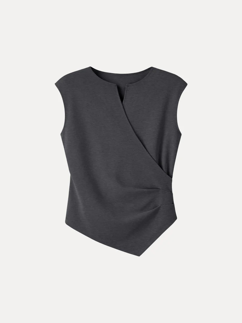 Surplice Wide Shoulder Tucked Angled Tank Top | OGLmove