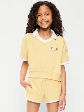 Short-Sleeve Cropped Retro Terry Polo for Girls | Old Navy (CA)