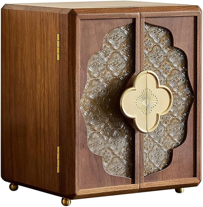 Double Door Jewelry Box - Black Walnut Wood, Velvet Lining, Gold Handle, Magnetic Closure, Handma... | Amazon (US)