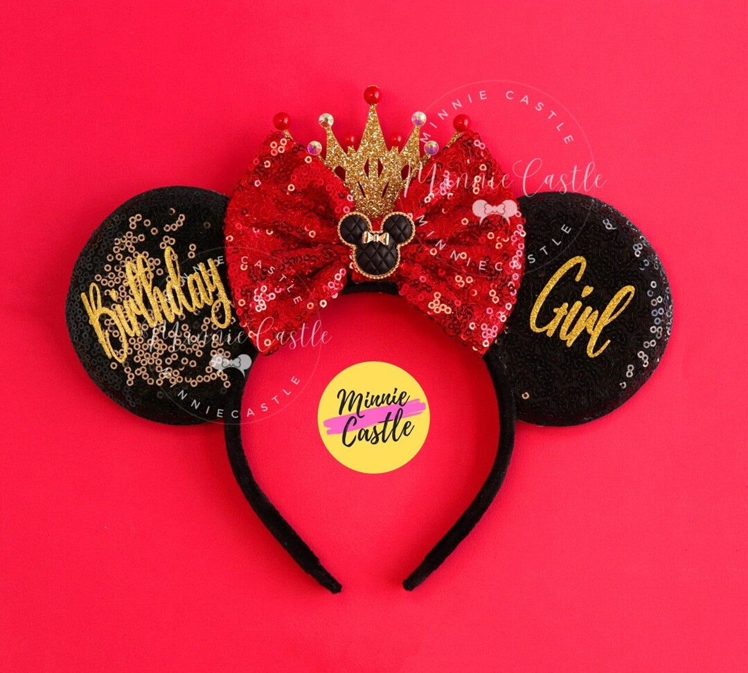Birthday Girl Ears, Birthday Mickey Ears, Minnie ears, Birthday Minnie Ears, Red Black Birthday e... | Etsy (US)