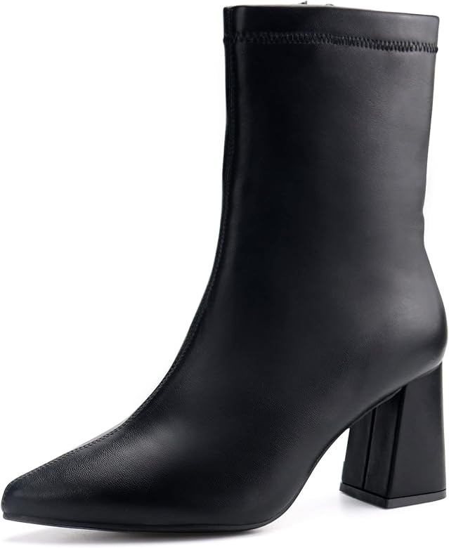 JABASIC Women Ankle Boots Pointed Toe Boots Side Zipper Chunky High Heel Booties | Amazon (US)