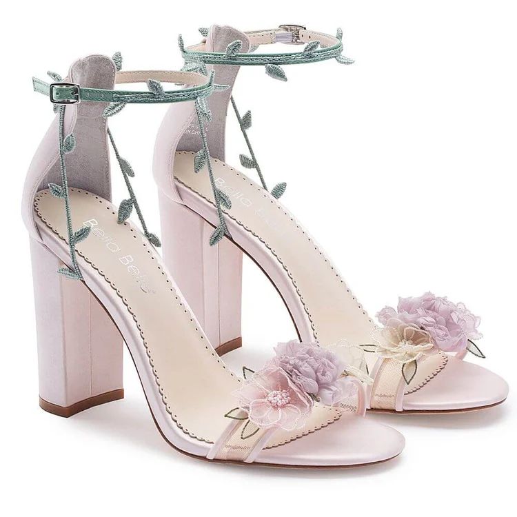 Blush Block Heels with 3D Flowers | Bella Belle Shoes