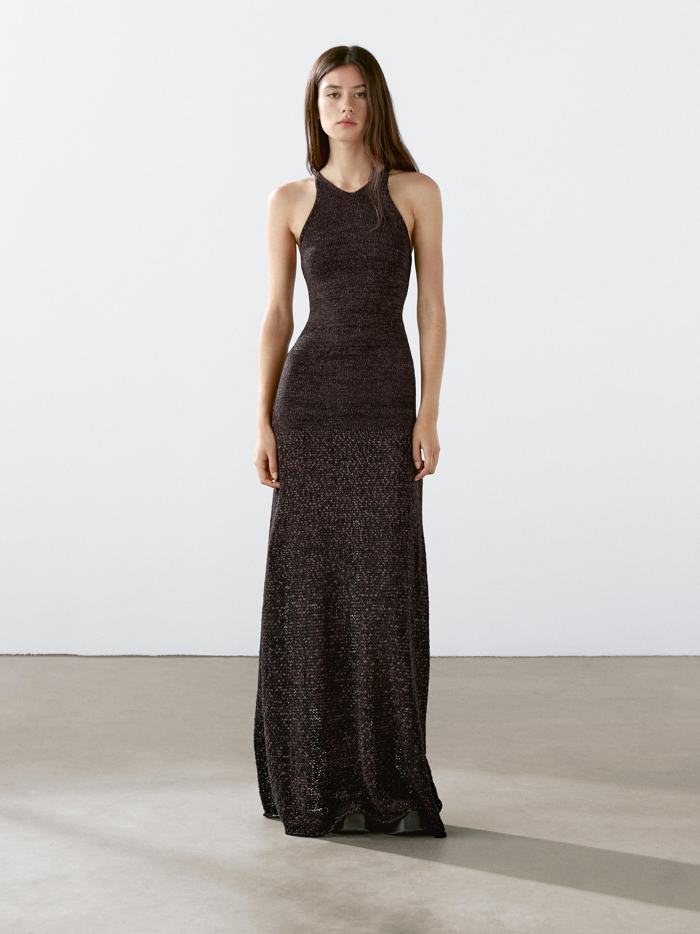 Long knit cotton blend dress | Massimo Dutti US