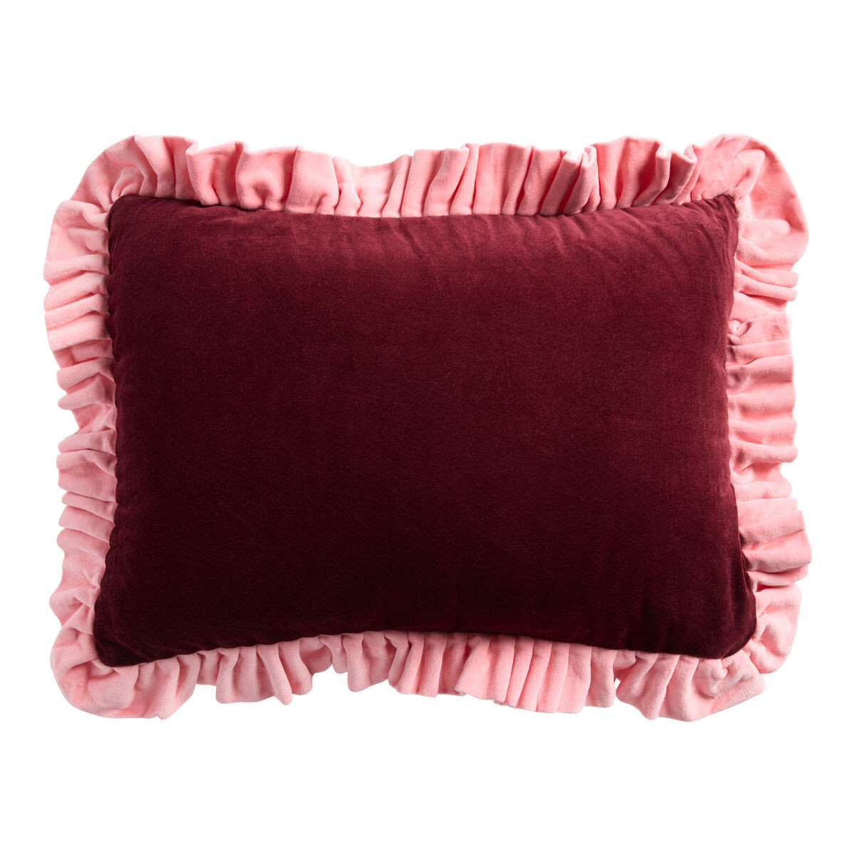 Burgundy and Pink Velvet Ruffle Lumbar Pillow by World Market | World Market