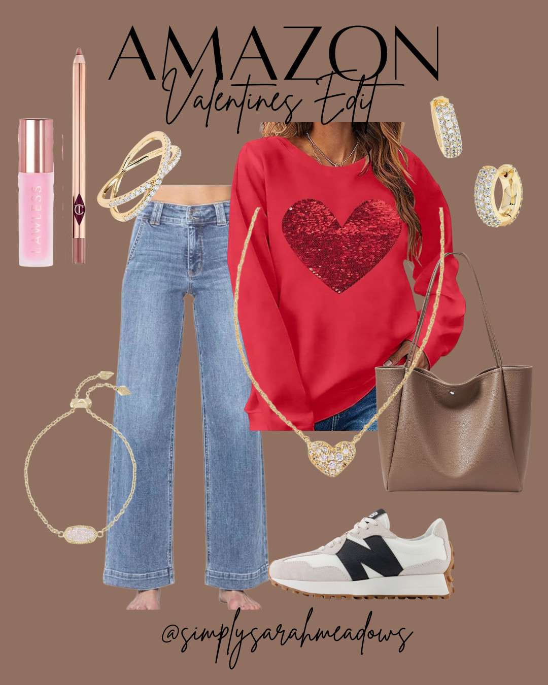 Celebrate love with this glittery Valentine's sweatshirt and chic sneakers! Perfect for a cozy yet stylish look. Find it all @simplysarahmeadows #valentinesday #amazonfinds 

 #LTKValentine #LTKSeasonal #LTKOver40