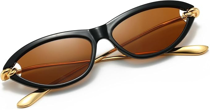 Hanj 90s Retro Oval Sunglasses for Women Trendy Gold Temple Classic Shades Cat Eye Glasses | Amazon (US)