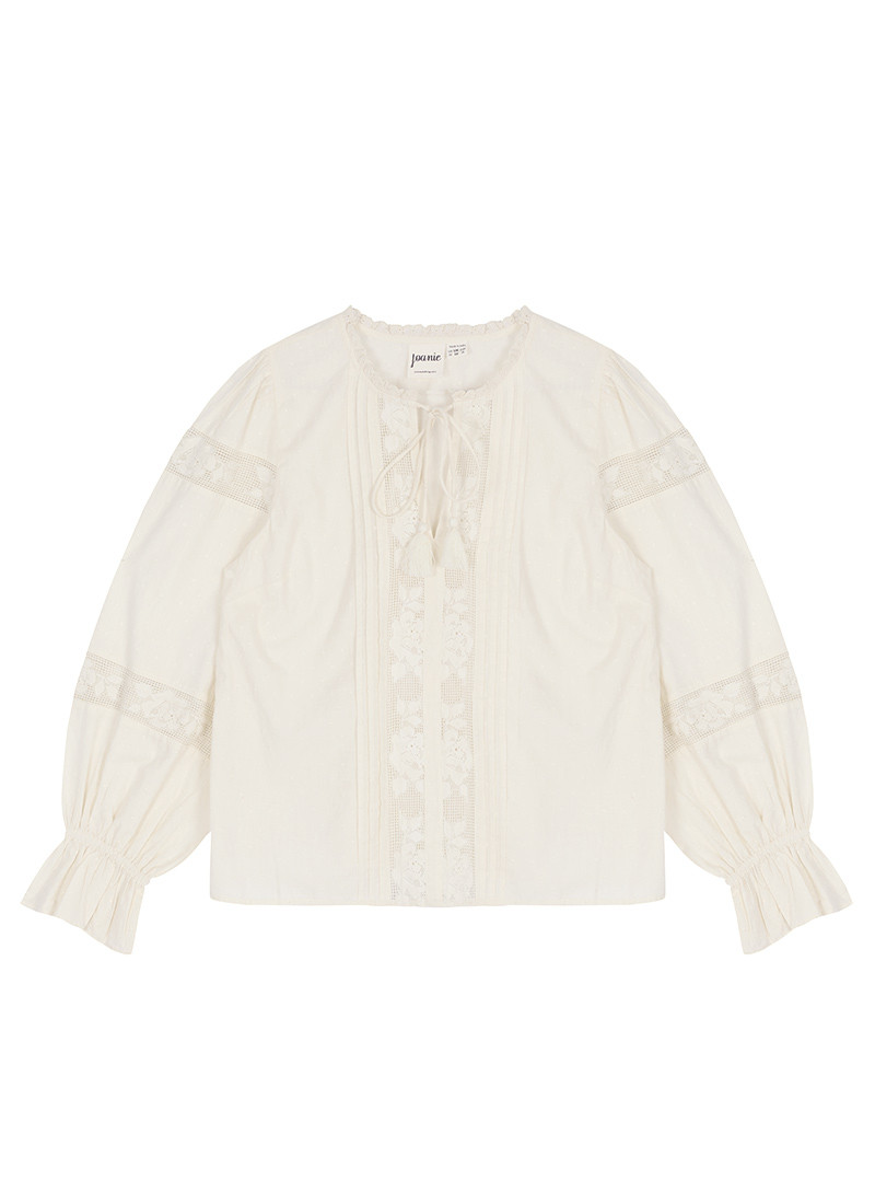 Florence Tie Neck Dobby Blouse - White | Joanie