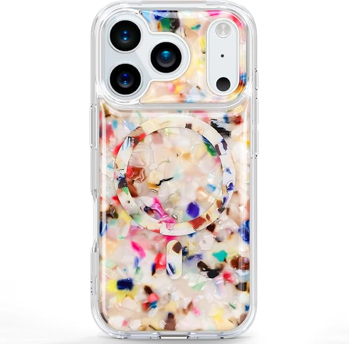 Case for iPhone 17 Pro Max, Colorful Mother of Pearl Non-Print Design, Cute Transparent Magnetic ... | Amazon (US)