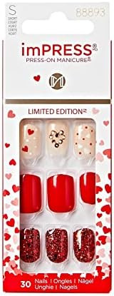 KISS imPRESS Press-On Manicure Limited Edition Valentine Nails, ‘Crazy Over You’, 30 Count | Amazon (US)