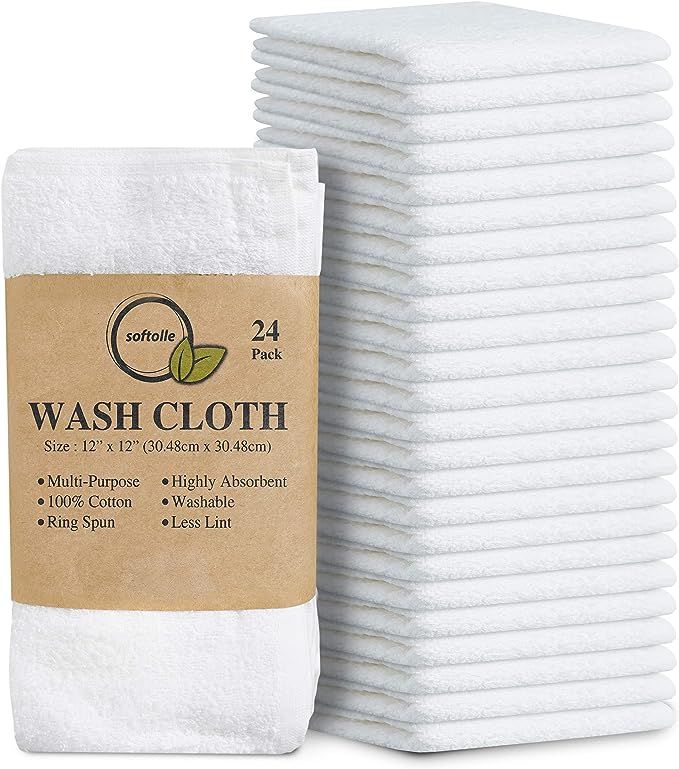 Softolle 100% Cotton Ring Spun Wash Cloths – Bulk Pack of 24 Pieces Washcloths – 12x12 Inches... | Amazon (US)