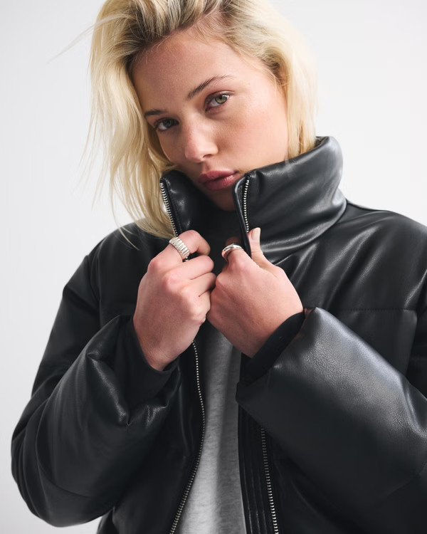 Vegan Leather Short Puffer | Abercrombie & Fitch (US)