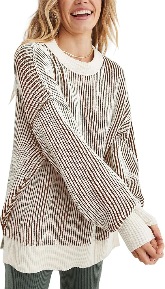 Beyond Chenille Sweater for Women 2025 Winter Crew Neck Pullover Sweater Color Block Knit Tops | Amazon (US)