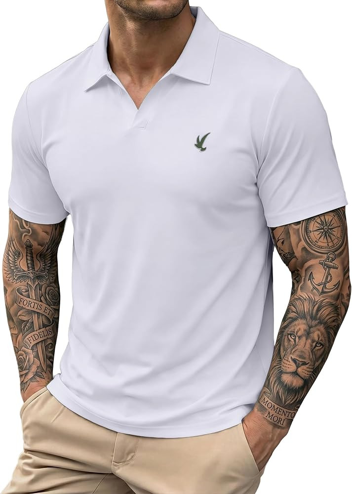 JMIERR Mens Casual Polo Shirt Summer Buttonless Short Sleeve Moisture Wicking Quick Dry Henley Go... | Amazon (US)