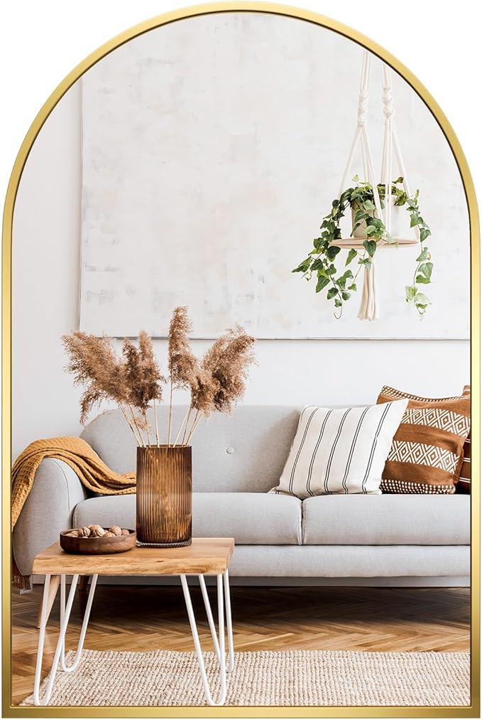 Arched Wall Mirror, 20" x 30" Gold Arched Mirror for Wall, Aluminum Alloy Frame Wall Mounted Vani... | Amazon (US)