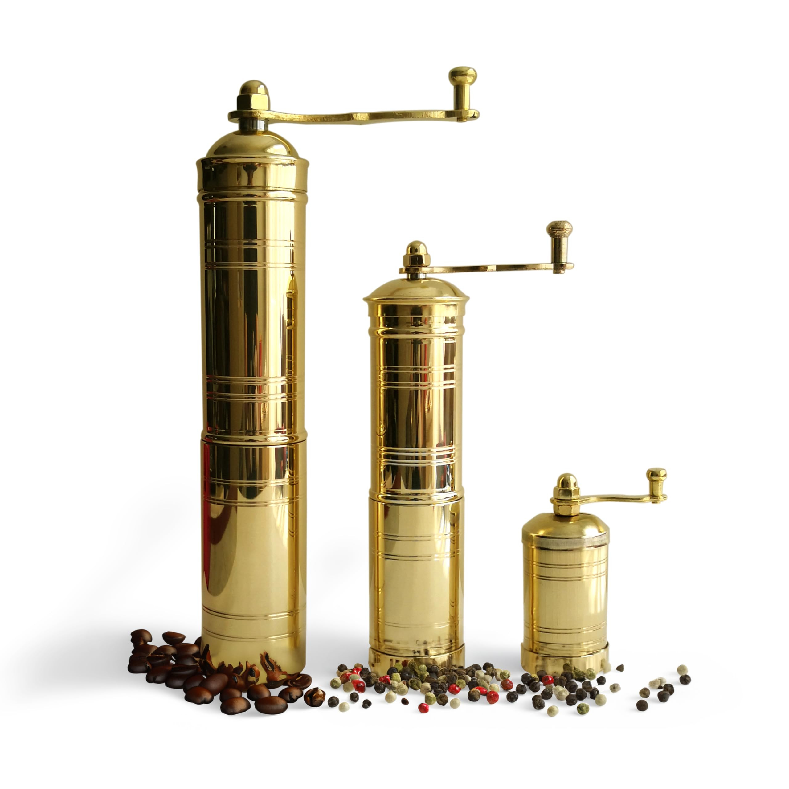 Set of Three Turkish Manual Coffee Grinders, Brass Coffee Mill with Handle, Fixed Top Pepper Grin... | Amazon (US)