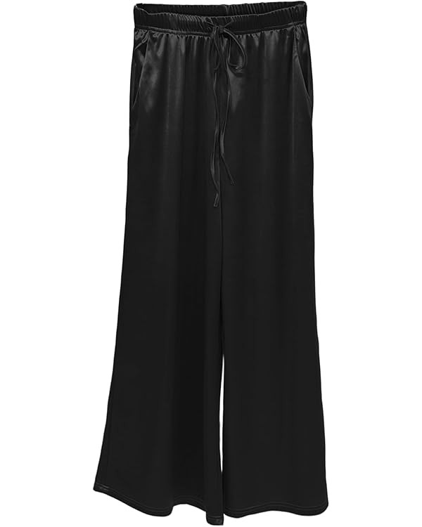 Women's Silk Wide Leg Pants, Loose Comfortable Straight Leg Casual Trousers, High Waist Elastic W... | Amazon (US)