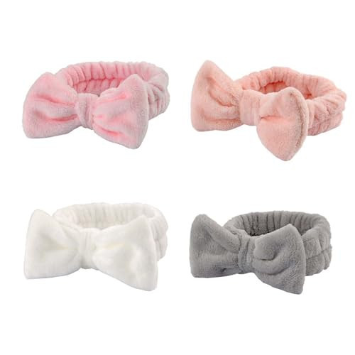 4Pcs Skincare Headbands - ShiningUU Spa Headband for Washing Face | Absorbent Makeup Headband with Bow Tie, Elastic Microfiber Make up Hair Band Gifts for Teen Girls (White/Grey/Rose Pink/Light Pink) | Amazon (UK)