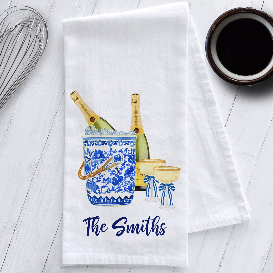 Personalized Blue and White Chinoiserie Champagne Bucket Tea Towel, Preppy Tea Towel, Chinoiserie... | Etsy (US)