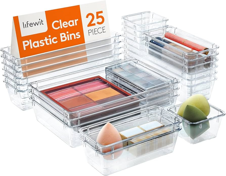Lifewit 25pcs Drawer Organiser Set, Clear Makeup Trays Plastic, Desk Drawer Dividers Dresser Stor... | Amazon (UK)