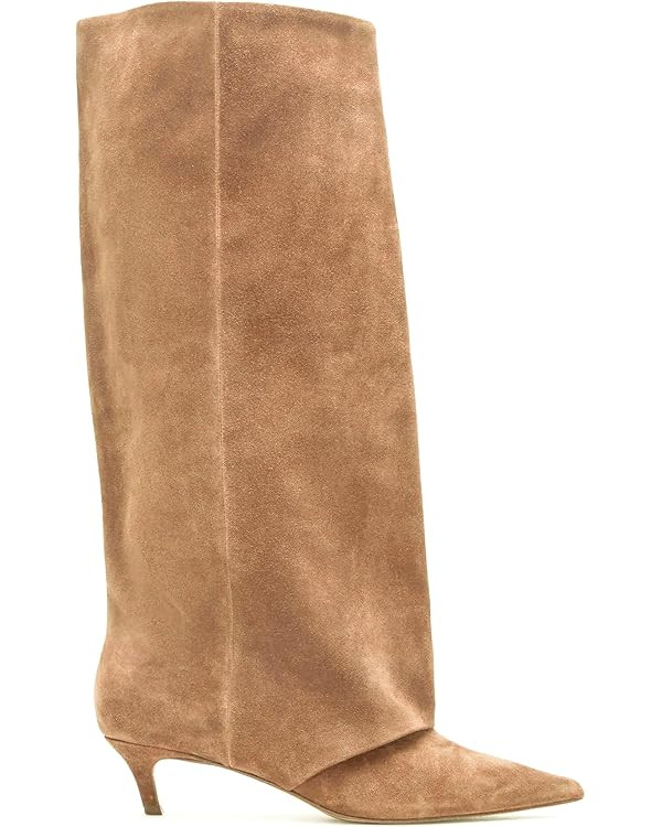 Brown Suede Knee High Boots for Women Comfortable Pull on Pointed Toe 2 Inch Kitten Heel Fold Ove... | Amazon (US)