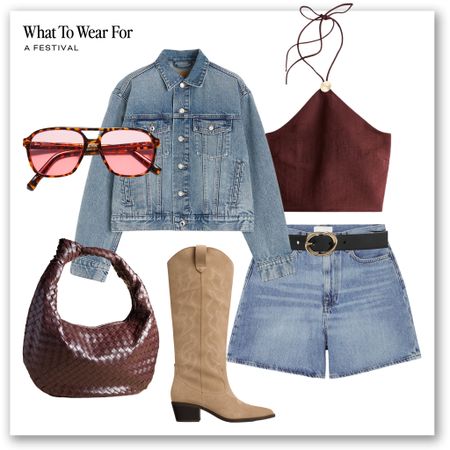 Festive outfit inspo 🏕️ 

Double denim, denim shorts & jacket, western boots, summer outfits, eras tour, Taylor swift concert, Glastonbury, music event, country chic, quilter jackets, & other stories, woven bag, burgundy 

#LTKfestival #LTKsummer #LTKstyletip