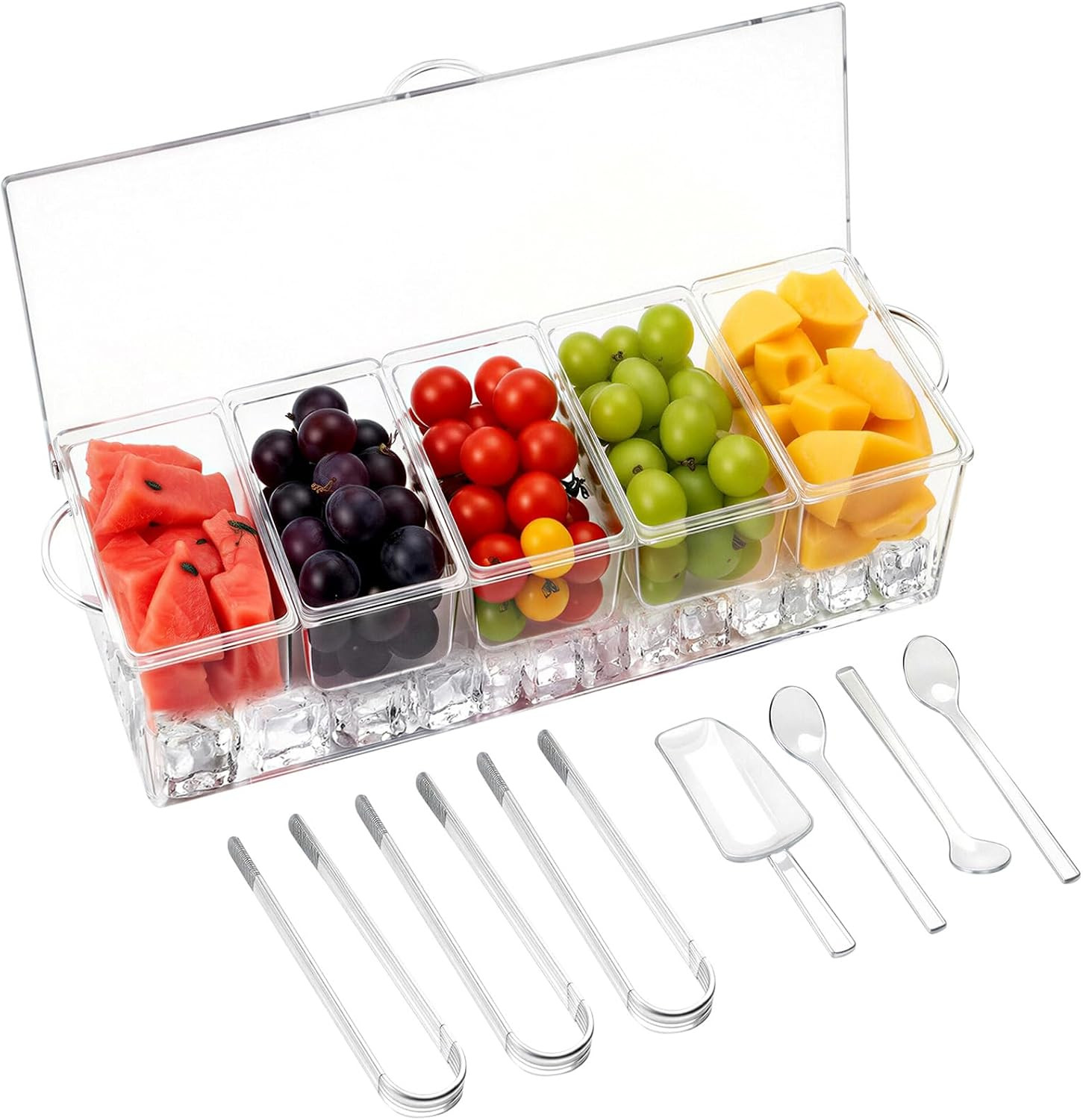 MJM Condiment Server, Tray, ice Party Serving bar, Chilled Caddy, bar Garnish Holder on ice, Dispenser, Salad Platter, Compartment Tray with lid | Amazon (US)