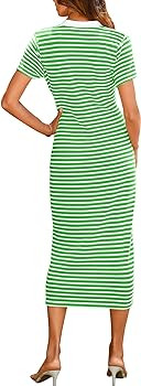 BTFBM Women Casual Summer Dresses Short Sleeve Striped Midi Dresses Decorative Button Ribbed Knit... | Amazon (US)