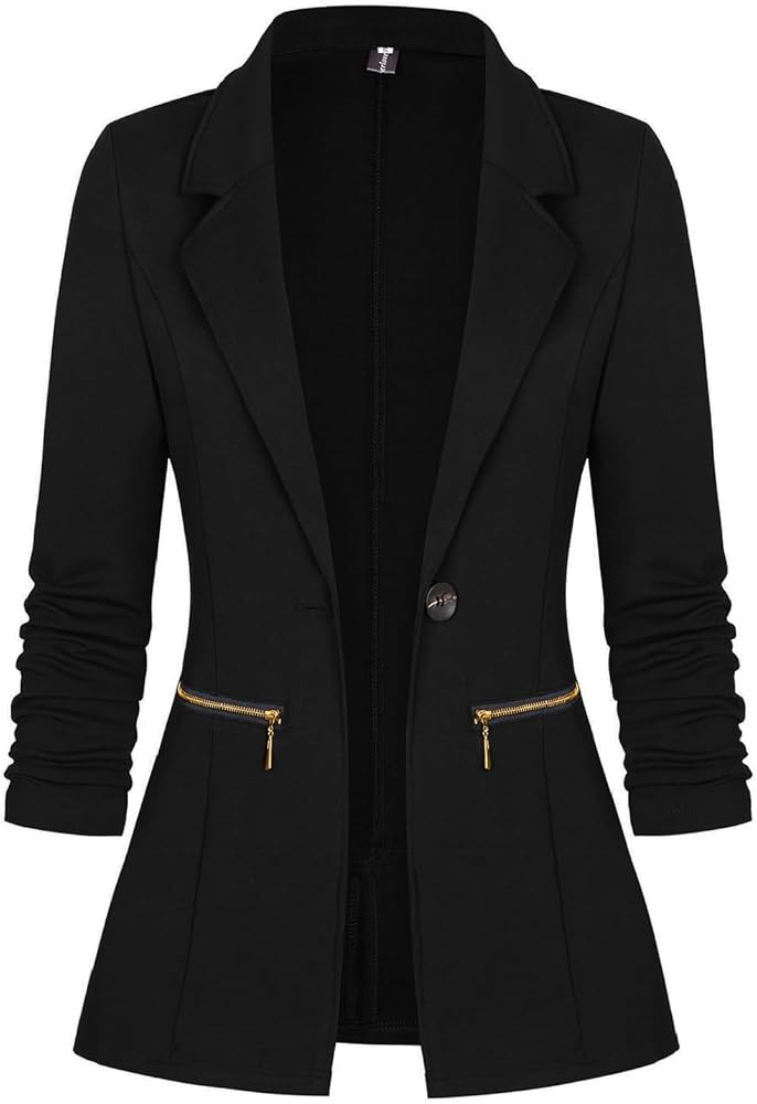 Genhoo Women's Long Sleeve Blazer Open Front Cardigan Jacket Work Office Blazer with Zipper Pocke... | Amazon (US)