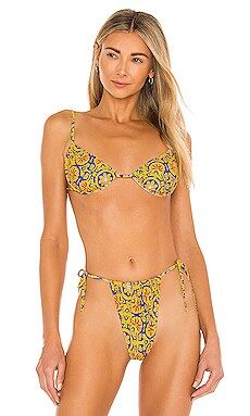 WeWoreWhat Ruched Underwire Bikini Top in Gold Tile Saffron Multi from Revolve.com | Revolve Clothing (Global)