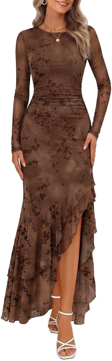 MEROKEETY Women's Fall Wedding Guest Cocktail Formal Maxi Dresses | Amazon (US)