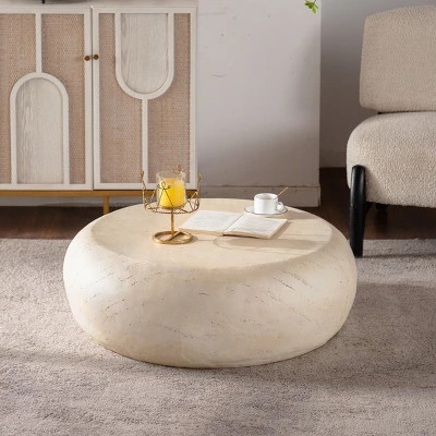 Beige MgO Round Coffee Table, Mid-Century Modern Centre Table with Faux Stone Texture, No Assembly Coffee Table for Living Room or Office-Koiai | Target