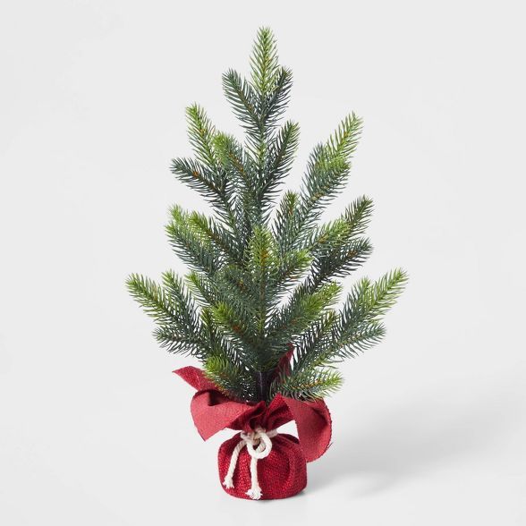 Small Christmas Tree Decorative Figurine with Red Burlap - Wondershop&#8482; | Target